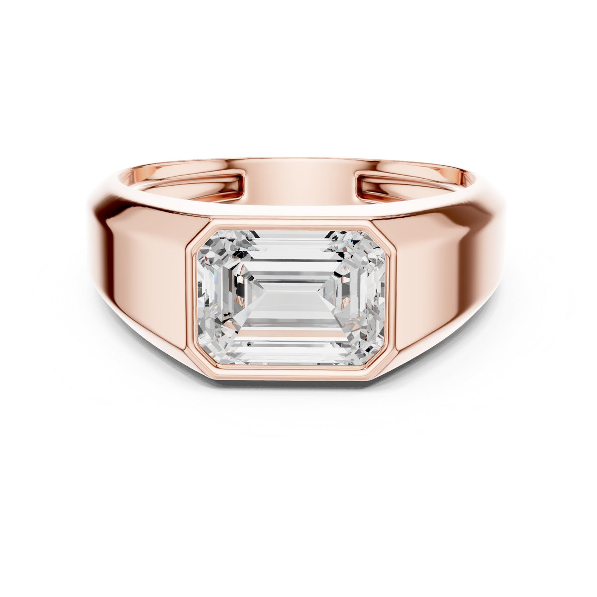 East-West Emerald Cut Diamond Signet Men's Ring
