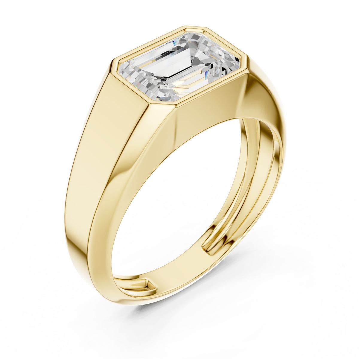 East-West Emerald Cut Diamond Signet Men's Ring