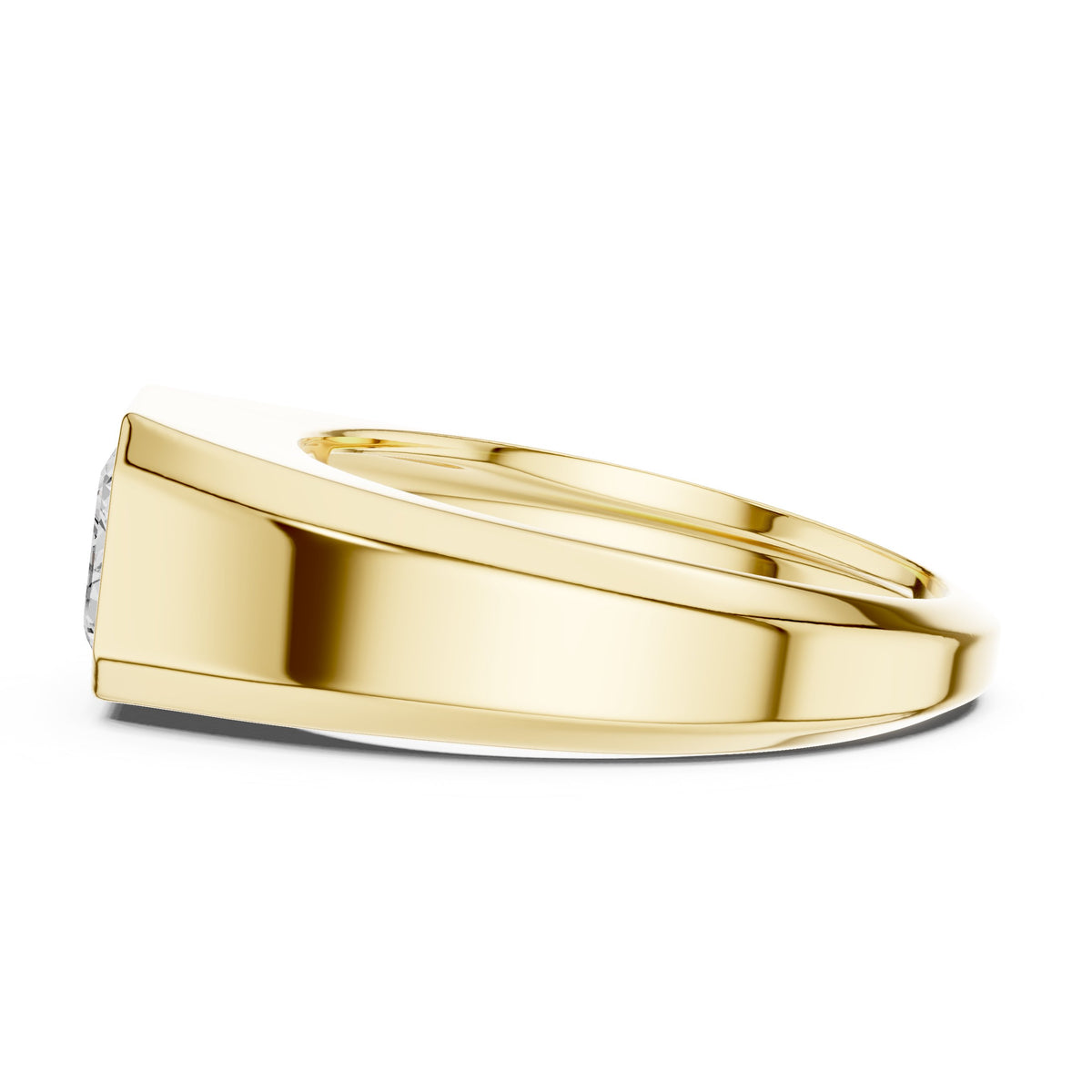 East-West Emerald Cut Diamond Signet Men's Ring in Yellow Gold - VYKA Diamonds