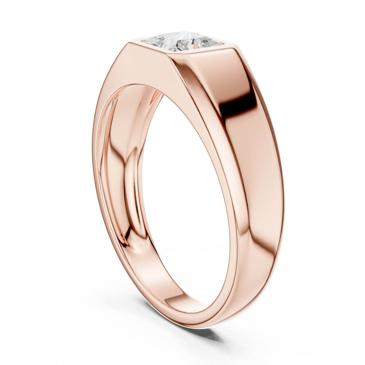 Princess Diamond Bezel Signet Men's Ring in Rose Gold - VYKA Diamonds