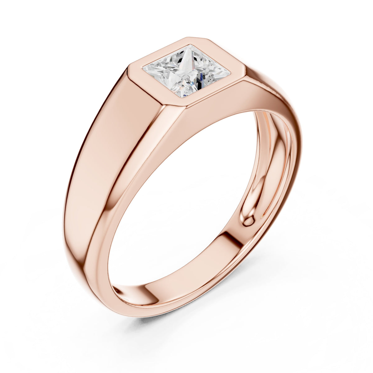 Princess Diamond Bezel Signet Men's Ring in Rose Gold - VYKA Diamonds