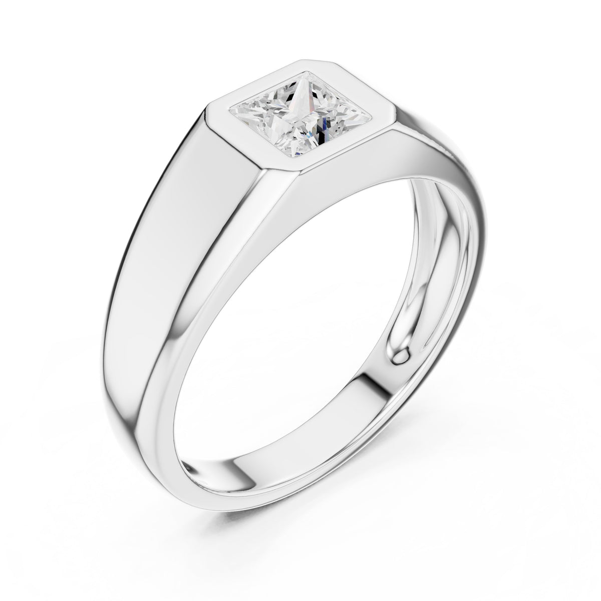 Princess Diamond Bezel Signet Men's Ring