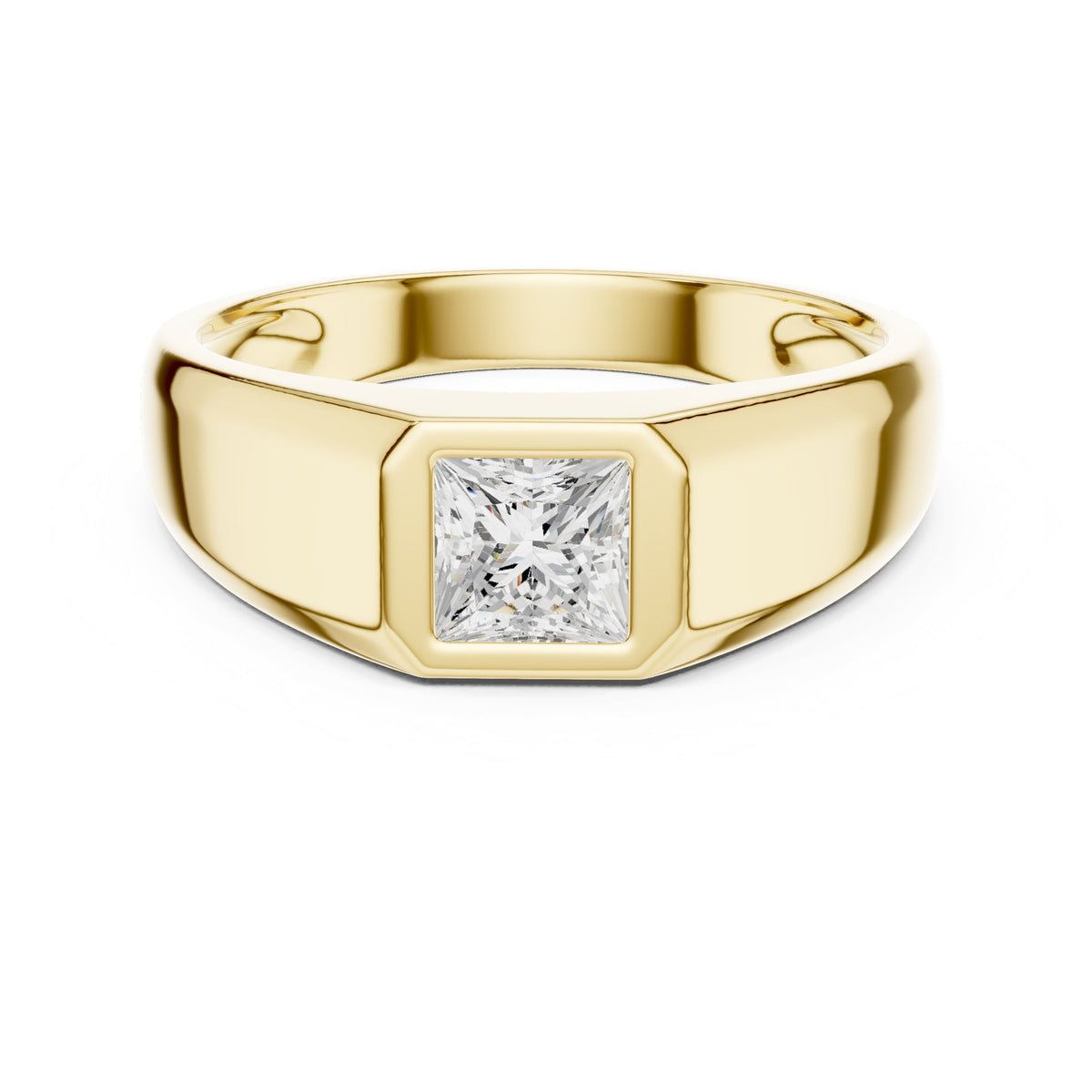 Princess Diamond Bezel Signet Men's Ring in Yellow Gold - VYKA Diamonds