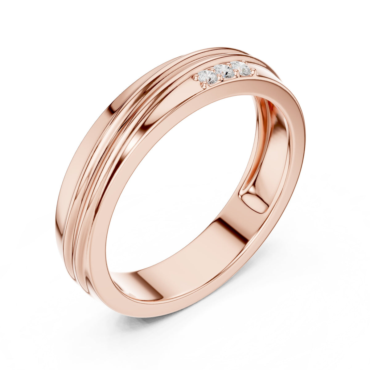 Grooved Diamond Band in Rose Gold - VYKA Diamonds