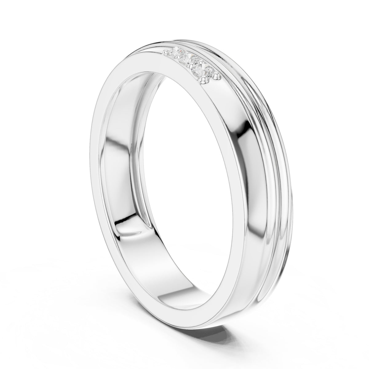 Grooved Diamond Band in White Gold - VYKA Diamonds