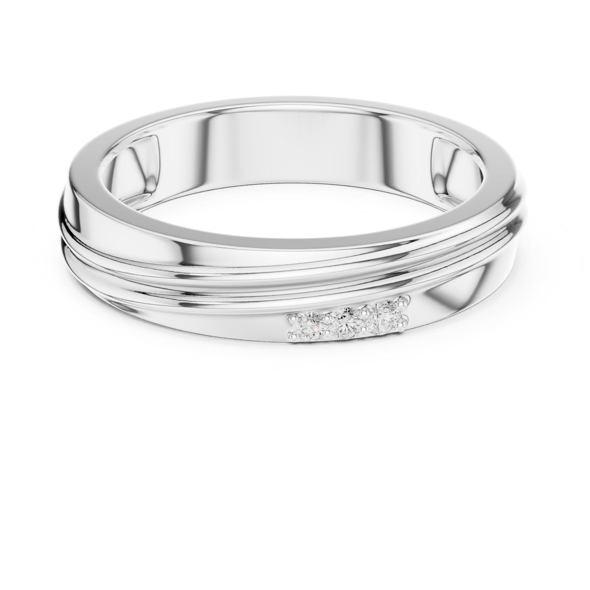 Grooved Diamond Band in White Gold - VYKA Diamonds
