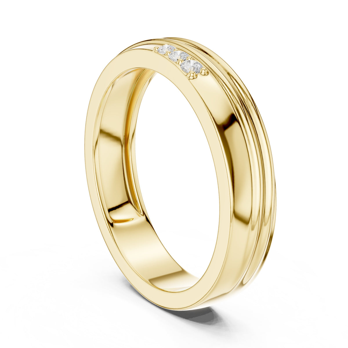 Grooved Diamond Band in Yellow Gold - VYKA Diamonds