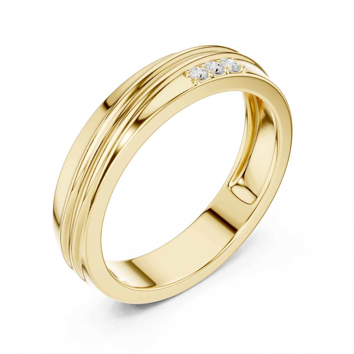 Grooved Diamond Band in Yellow Gold - VYKA Diamonds