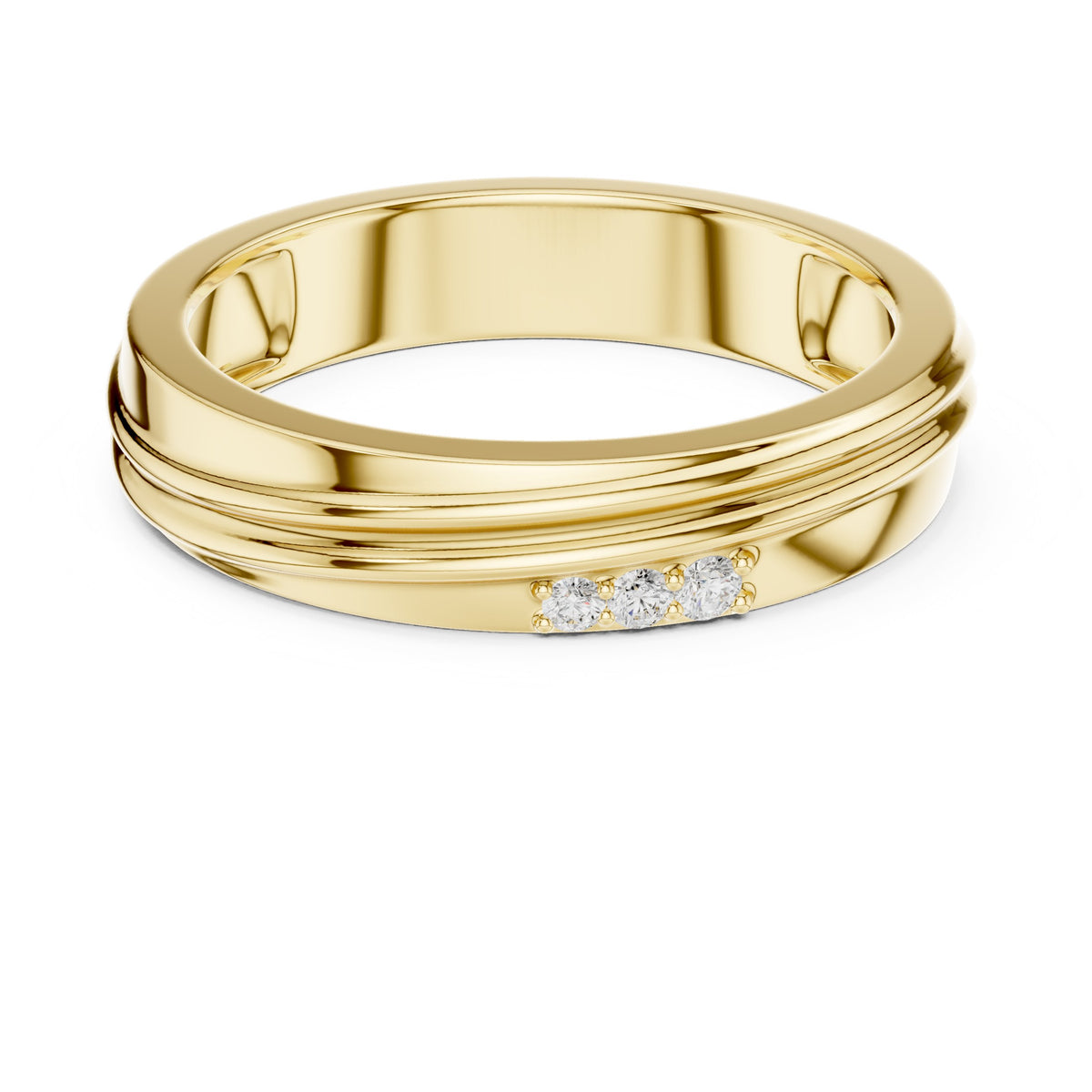 Grooved Diamond Band in Yellow Gold - VYKA Diamonds