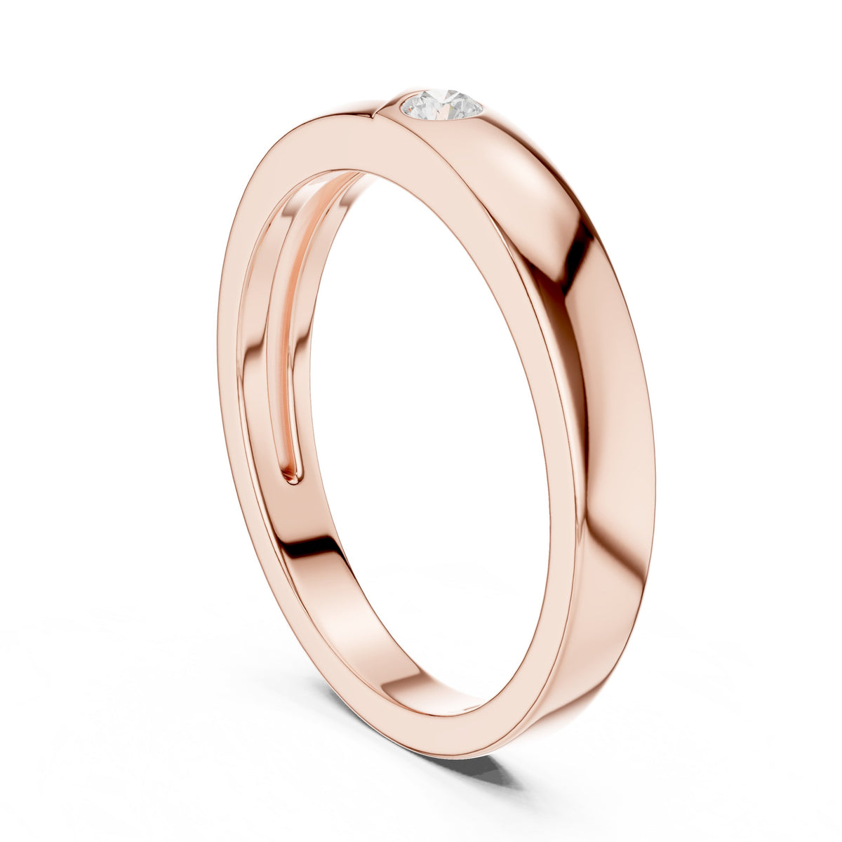 Single Diamond Bezel Band in Rose Gold - VYKA Diamonds