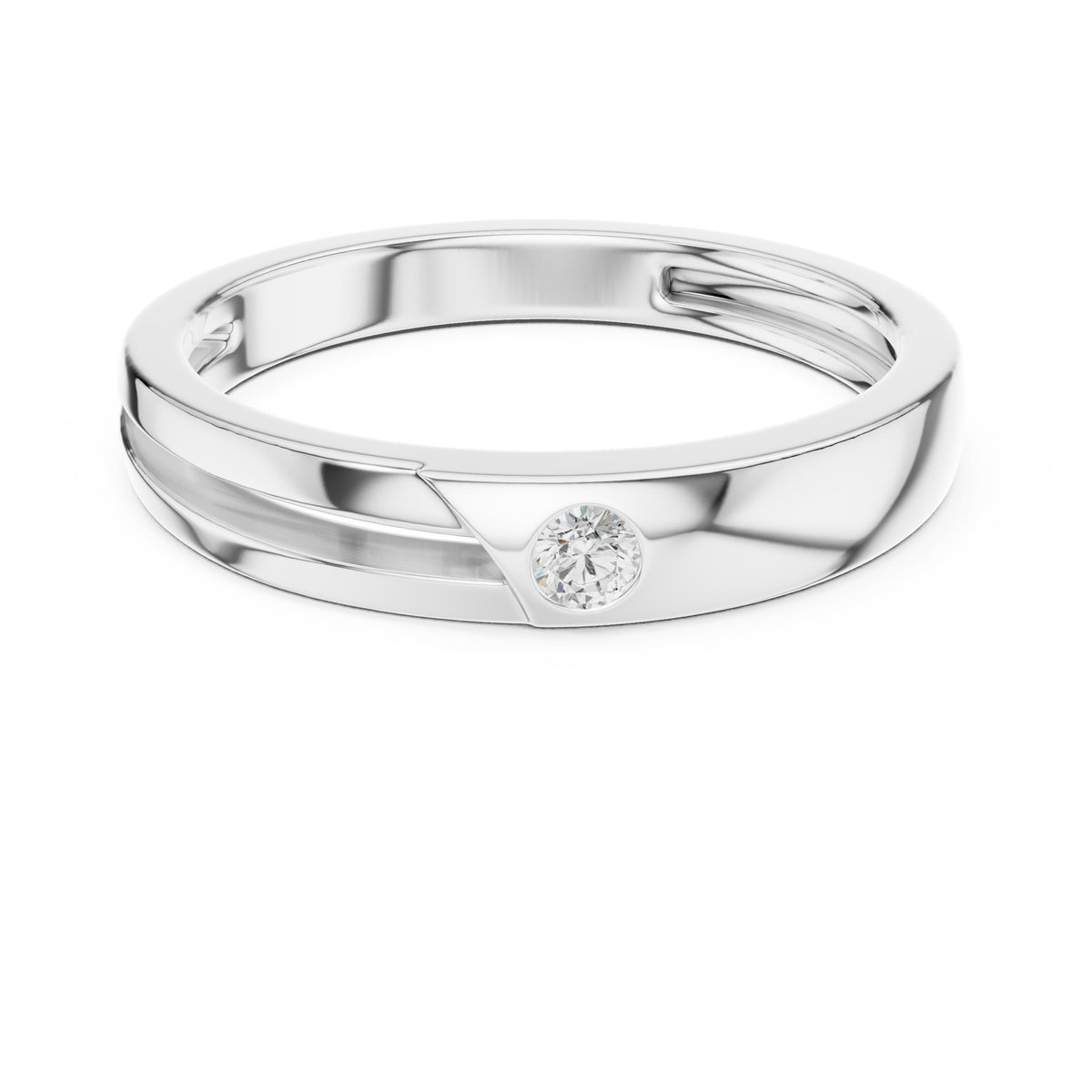 Single Diamond Bezel Band in White Gold - VYKA Diamonds