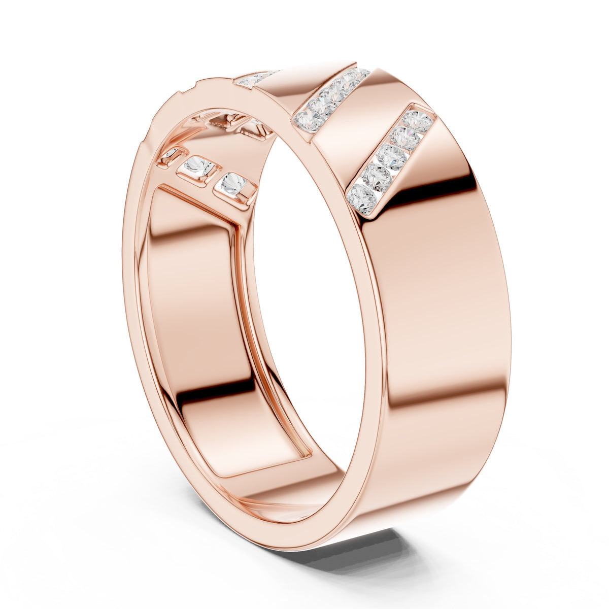 Diagonal Channel Men's Diamond Band in Rose Gold - VYKA Diamonds