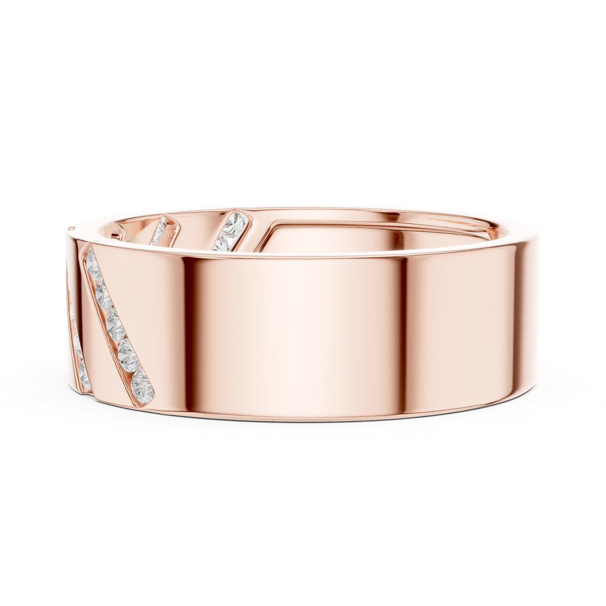 Diagonal Channel Men's Diamond Band in Rose Gold - VYKA Diamonds