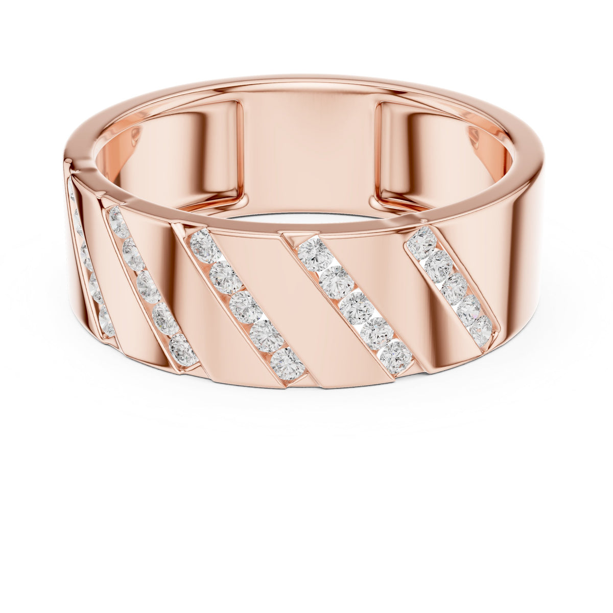 Diagonal Channel Men's Diamond Band in Rose Gold - VYKA Diamonds