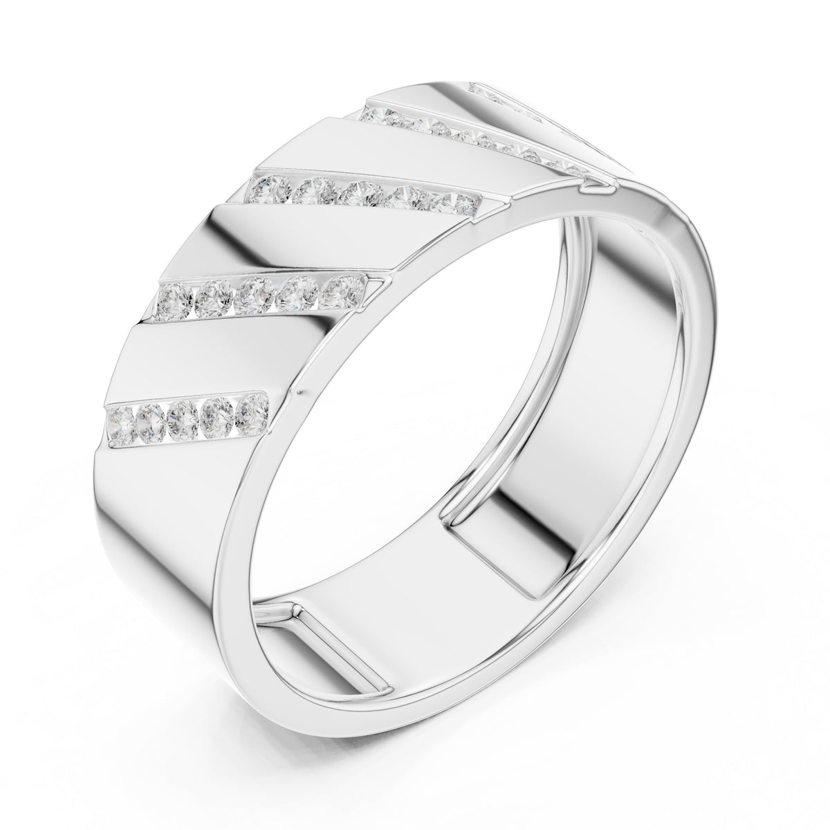 Diagonal Channel Men's Diamond Band in White Gold - VYKA Diamonds