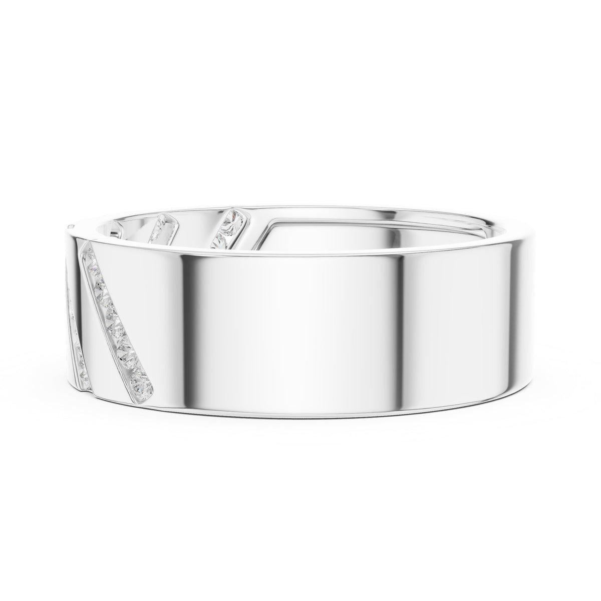 Diagonal Channel Men's Diamond Band in White Gold - VYKA Diamonds