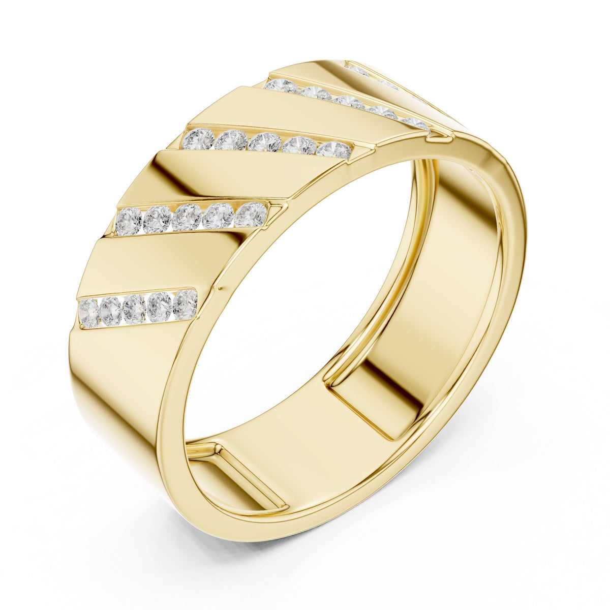 Diagonal Channel Men's Diamond Band in Yellow Gold - VYKA Diamonds