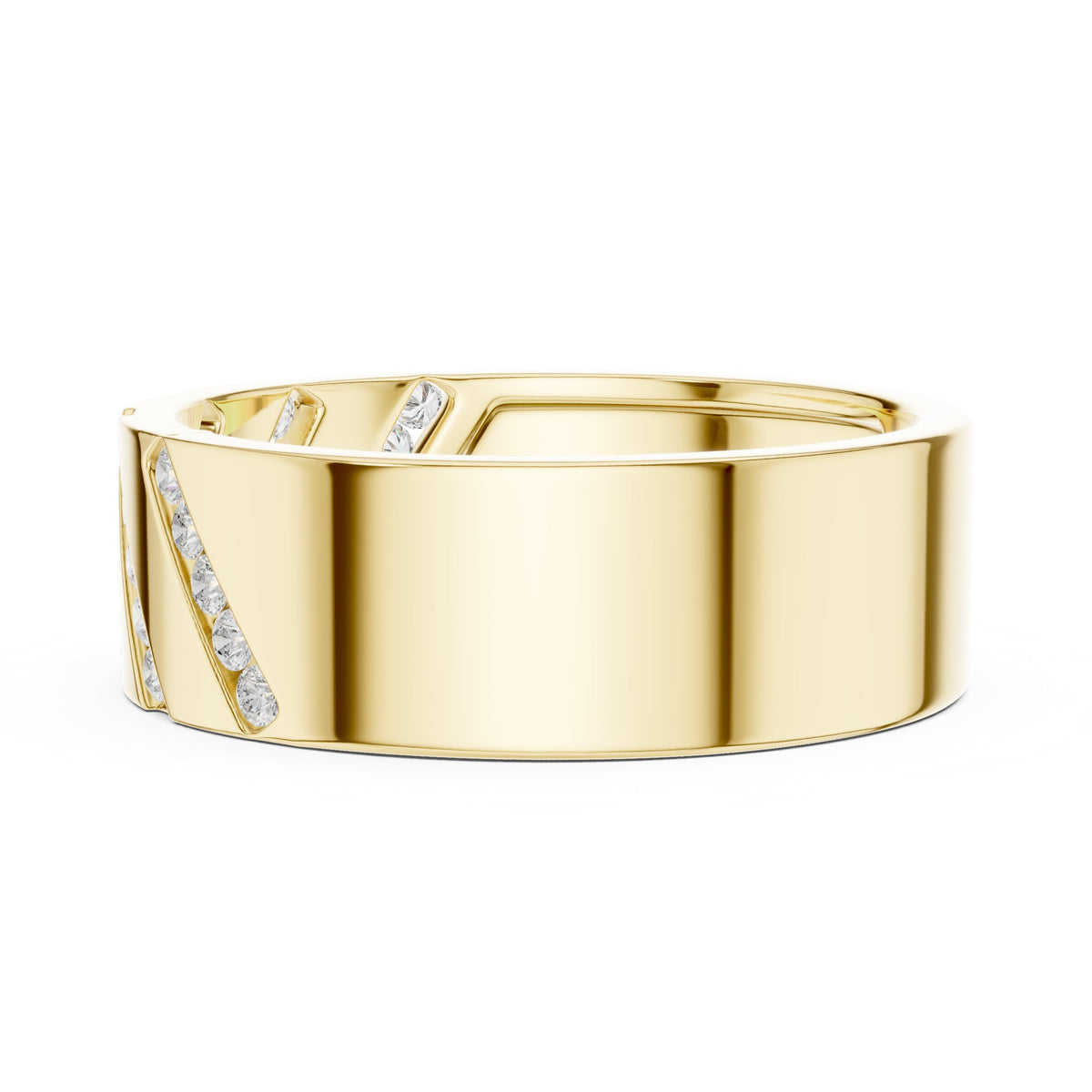 Diagonal Channel Men's Diamond Band in Yellow Gold - VYKA Diamonds