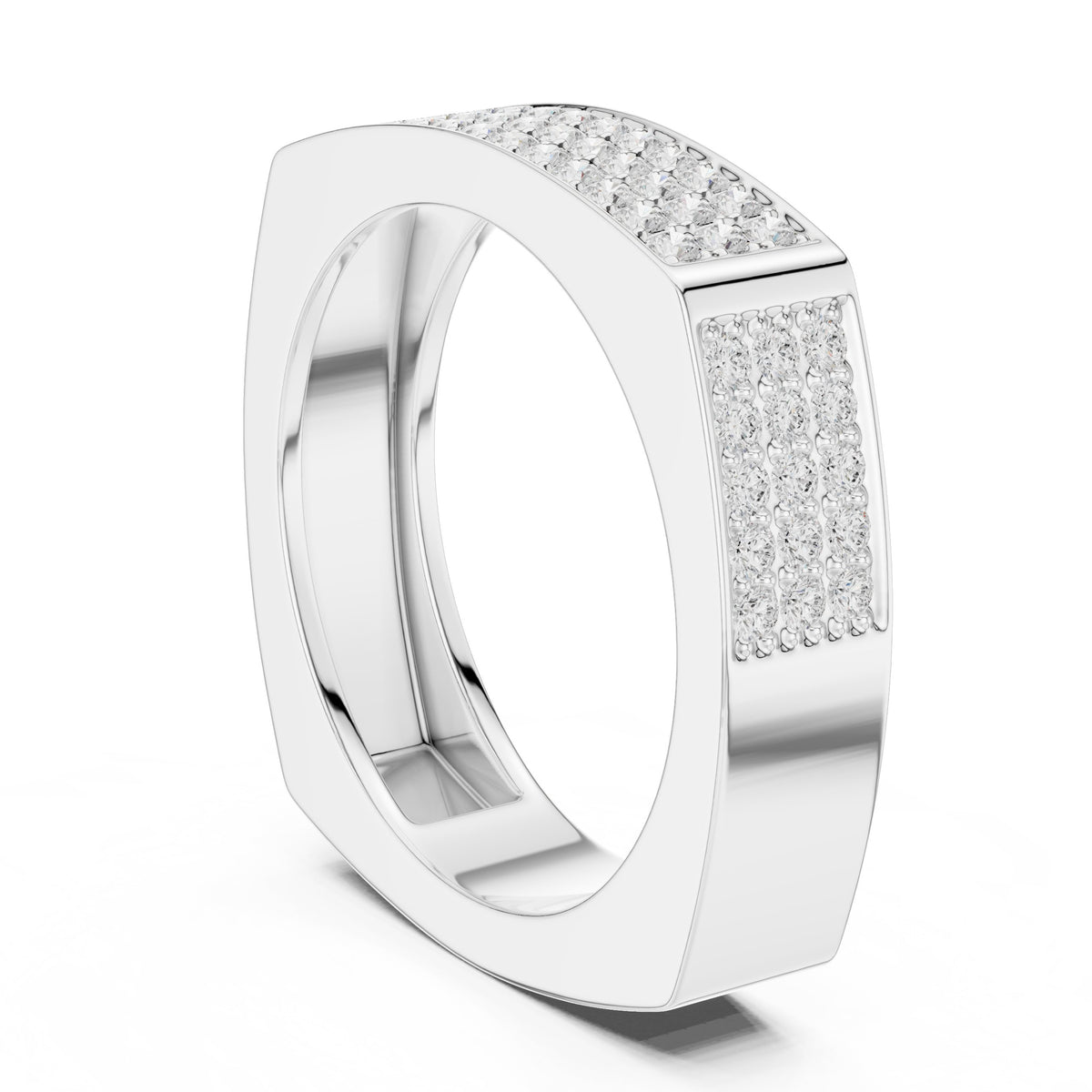 Square Pavé Men's Diamond Band in White Gold - VYKA Diamonds