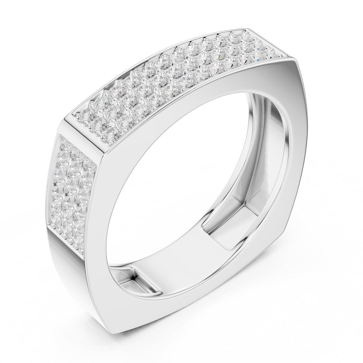 Square Pavé Men's Diamond Band in White Gold - VYKA Diamonds