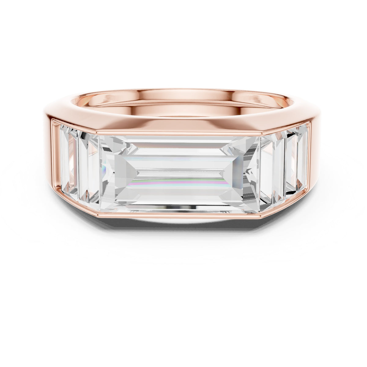East-West Baguette Diamond Men's Ring in Rose Gold - VYKA Diamonds