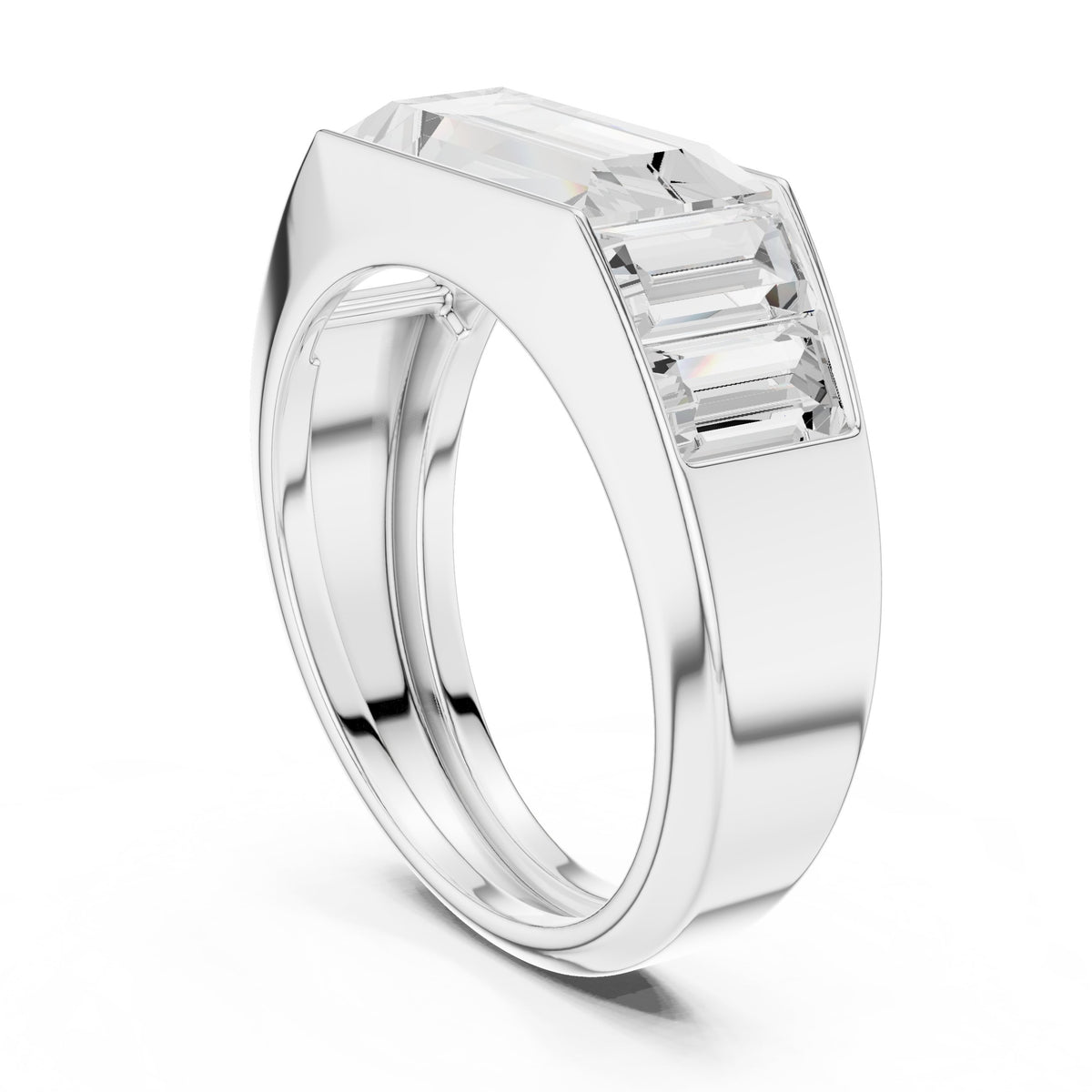 East-West Baguette Diamond Men's Ring in White Gold - VYKA Diamonds