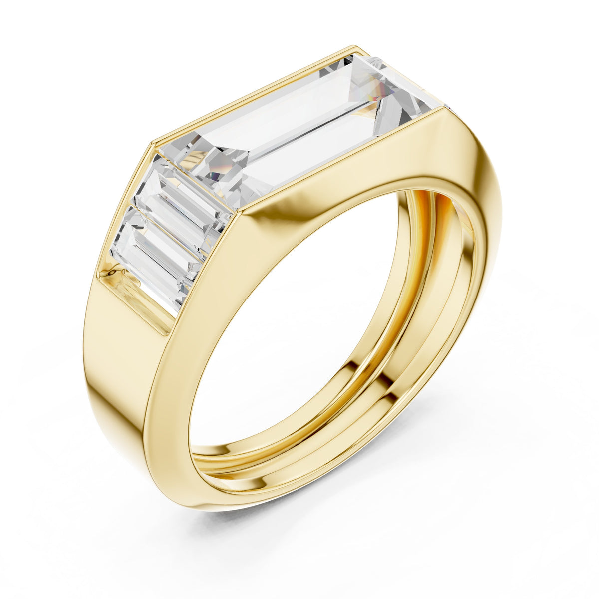 East-West Baguette Diamond Men's Ring in Yellow Gold - VYKA Diamonds