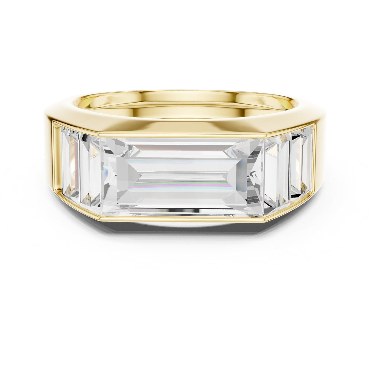 East-West Baguette Diamond Men's Ring in Yellow Gold - VYKA Diamonds