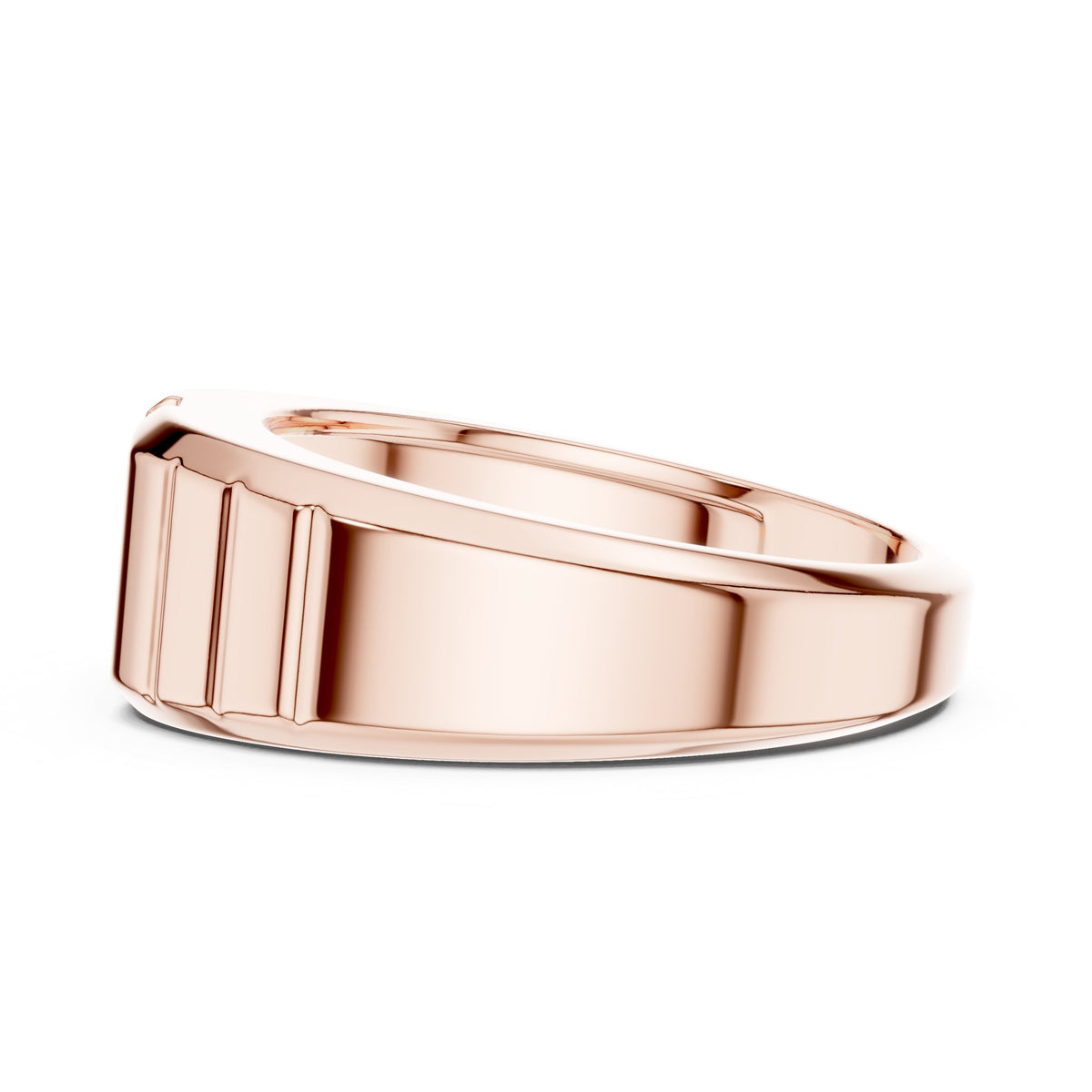 Emerald Cut Diamond Men's Ring with Fluted Shoulders in Rose Gold - VYKA Diamonds