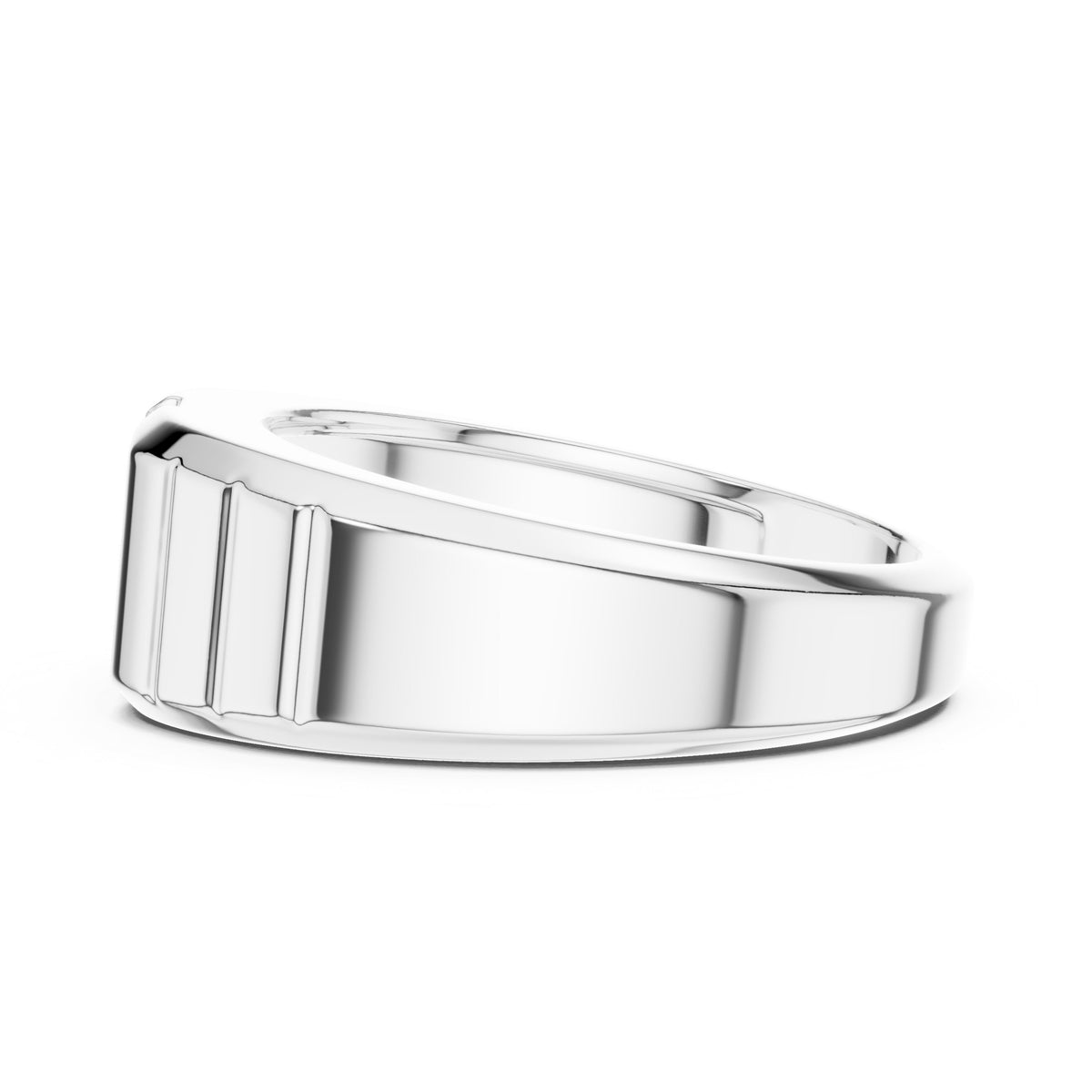 Emerald Cut Diamond Men's Ring with Fluted Shoulders in White Gold - VYKA Diamonds