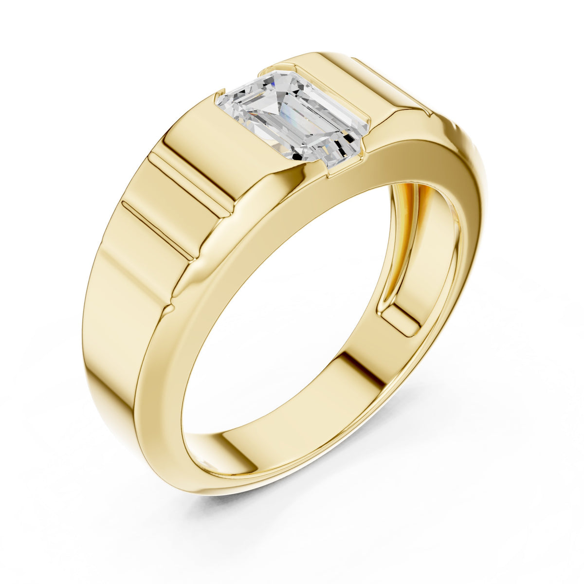 Emerald Cut Diamond Men's Ring with Fluted Shoulders