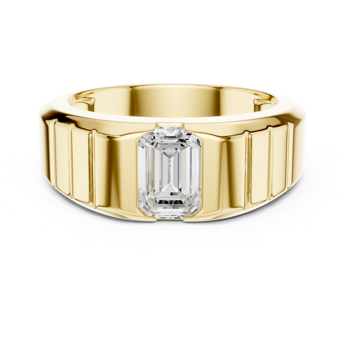 Emerald Cut Diamond Men's Ring with Fluted Shoulders