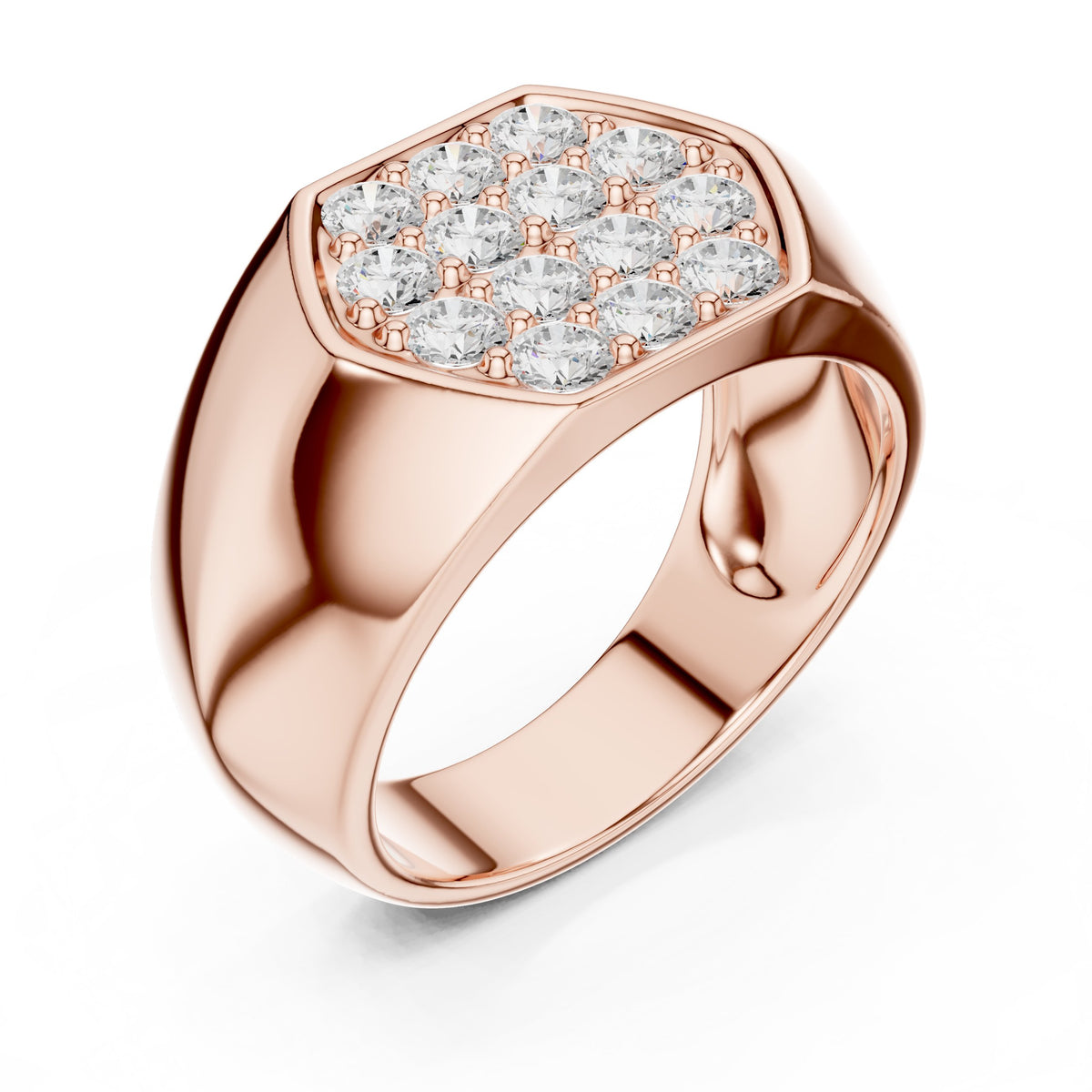 Hexagon Pavé Signet Men's Ring in Rose Gold - VYKA Diamonds