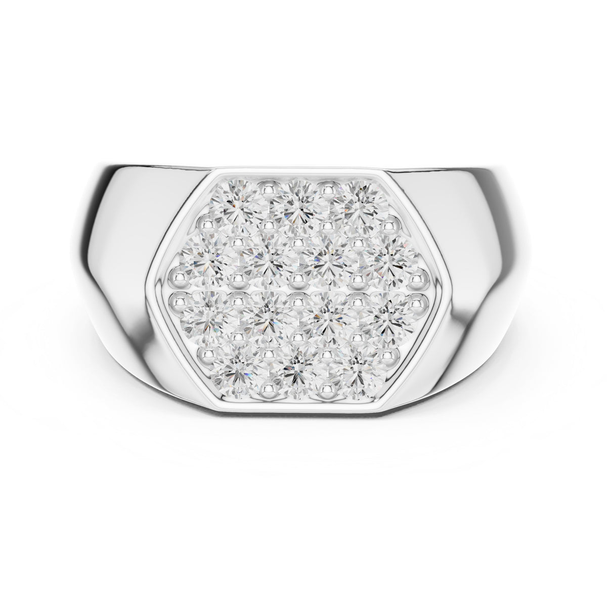 Hexagon Pavé Signet Men's Ring in White Gold - VYKA Diamonds