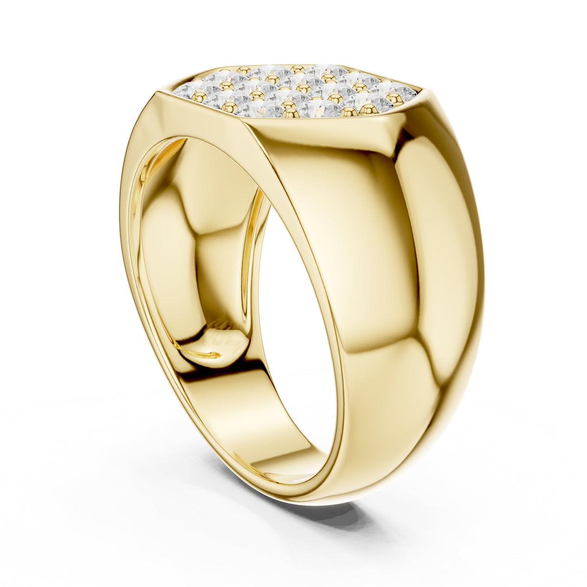 Hexagon Pavé Signet Men's Ring in Yellow Gold - VYKA Diamonds
