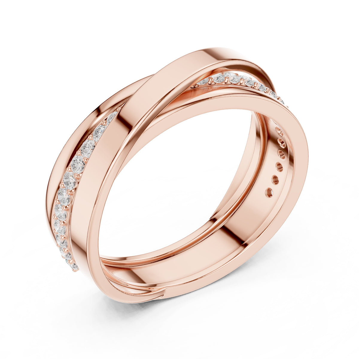 Crossover Pavé Diamond Band in Rose Gold - VYKA Diamonds