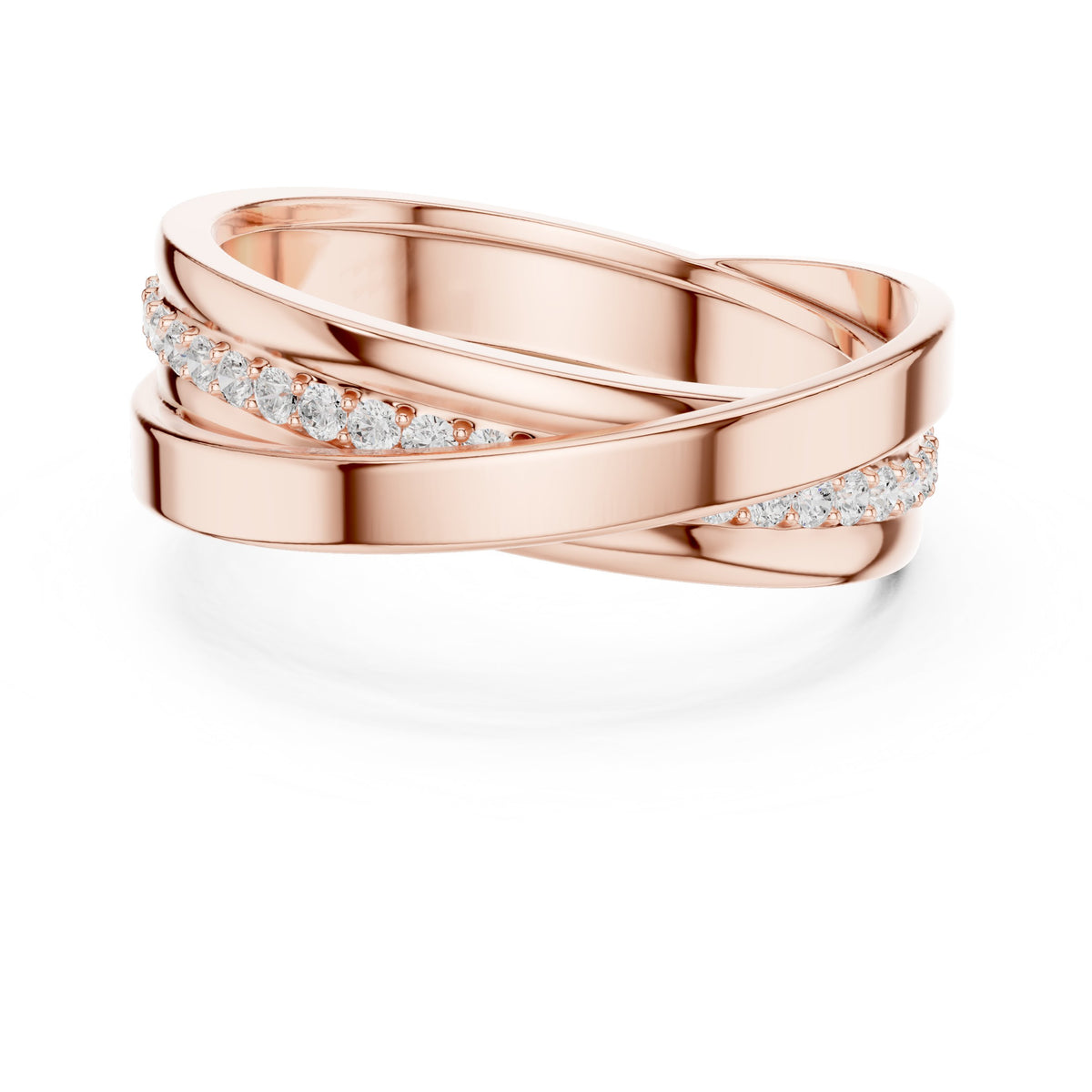 Crossover Pavé Diamond Band in Rose Gold - VYKA Diamonds