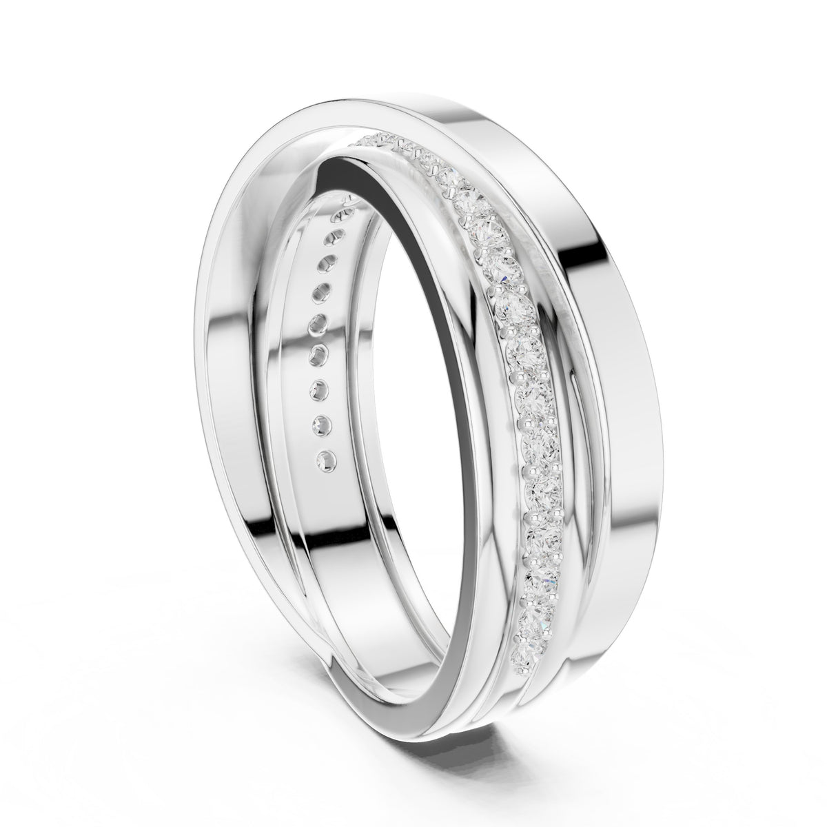 Crossover Pavé Diamond Band in White Gold - VYKA Diamonds