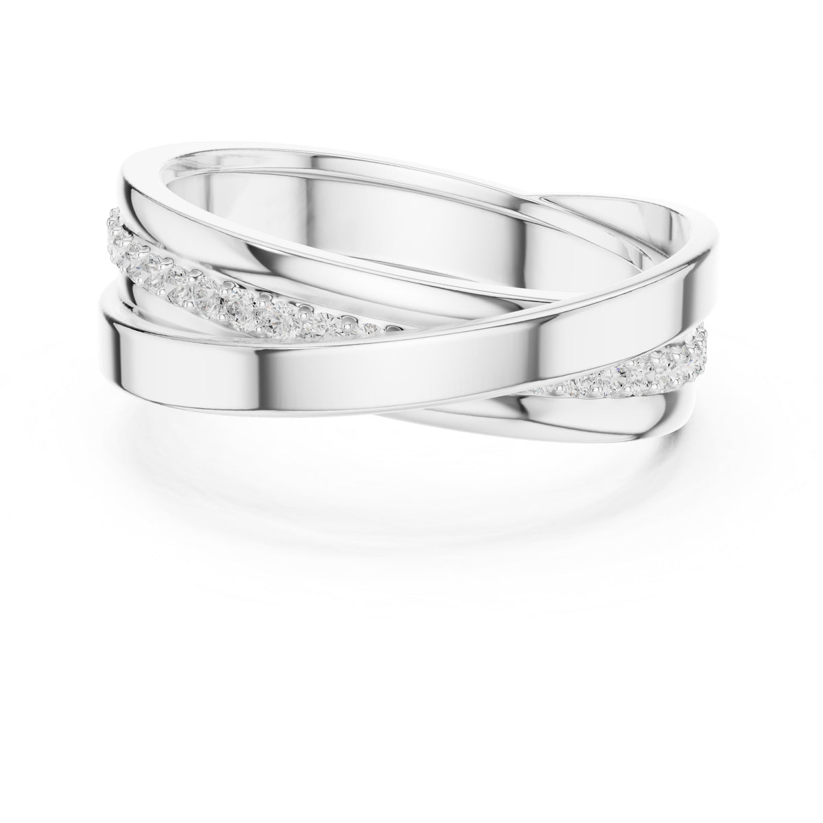 Crossover Pavé Diamond Band in White Gold - VYKA Diamonds
