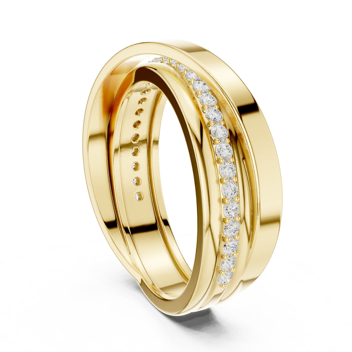 Crossover Pavé Diamond Band in Yellow Gold - VYKA Diamonds