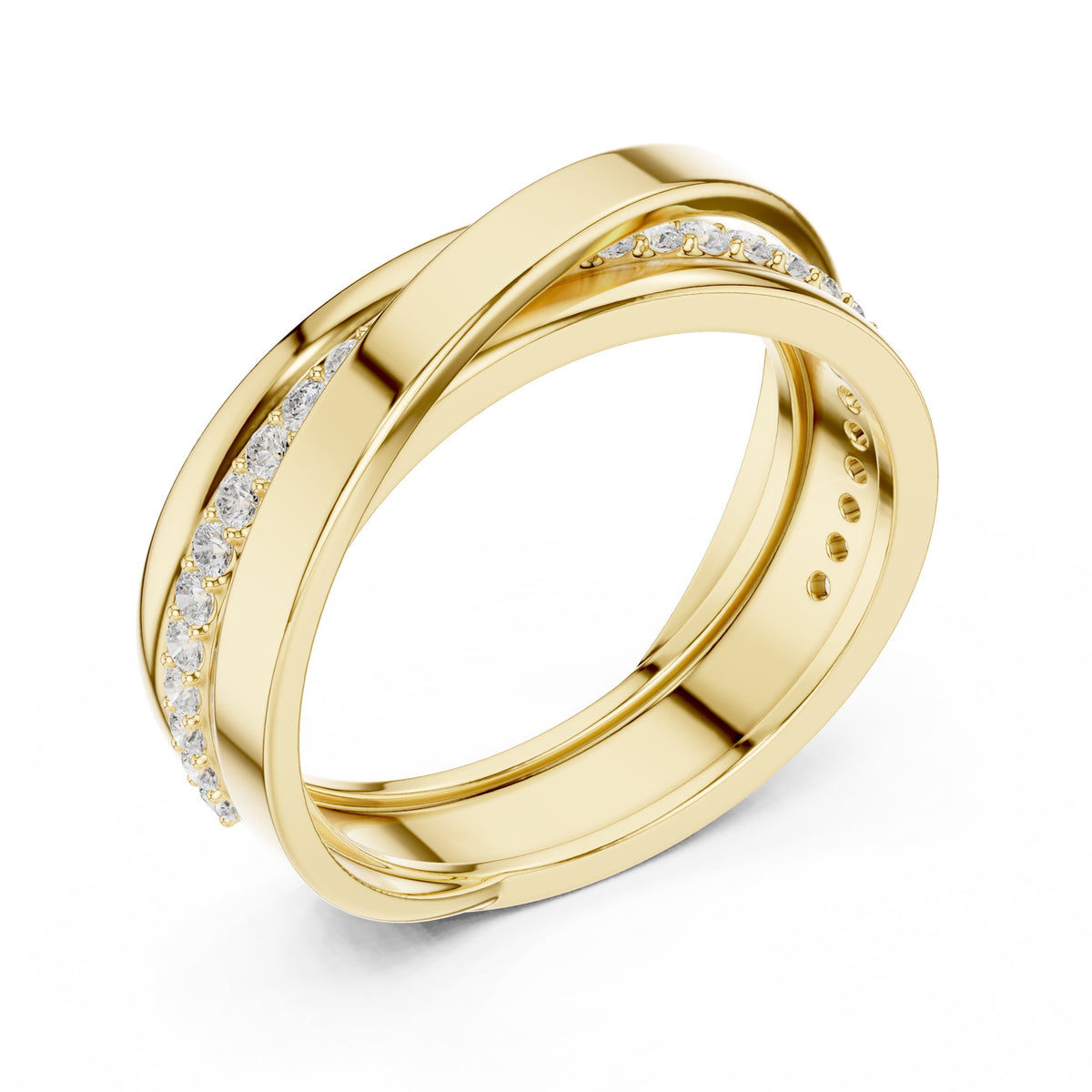 Crossover Pavé Diamond Band in Yellow Gold - VYKA Diamonds