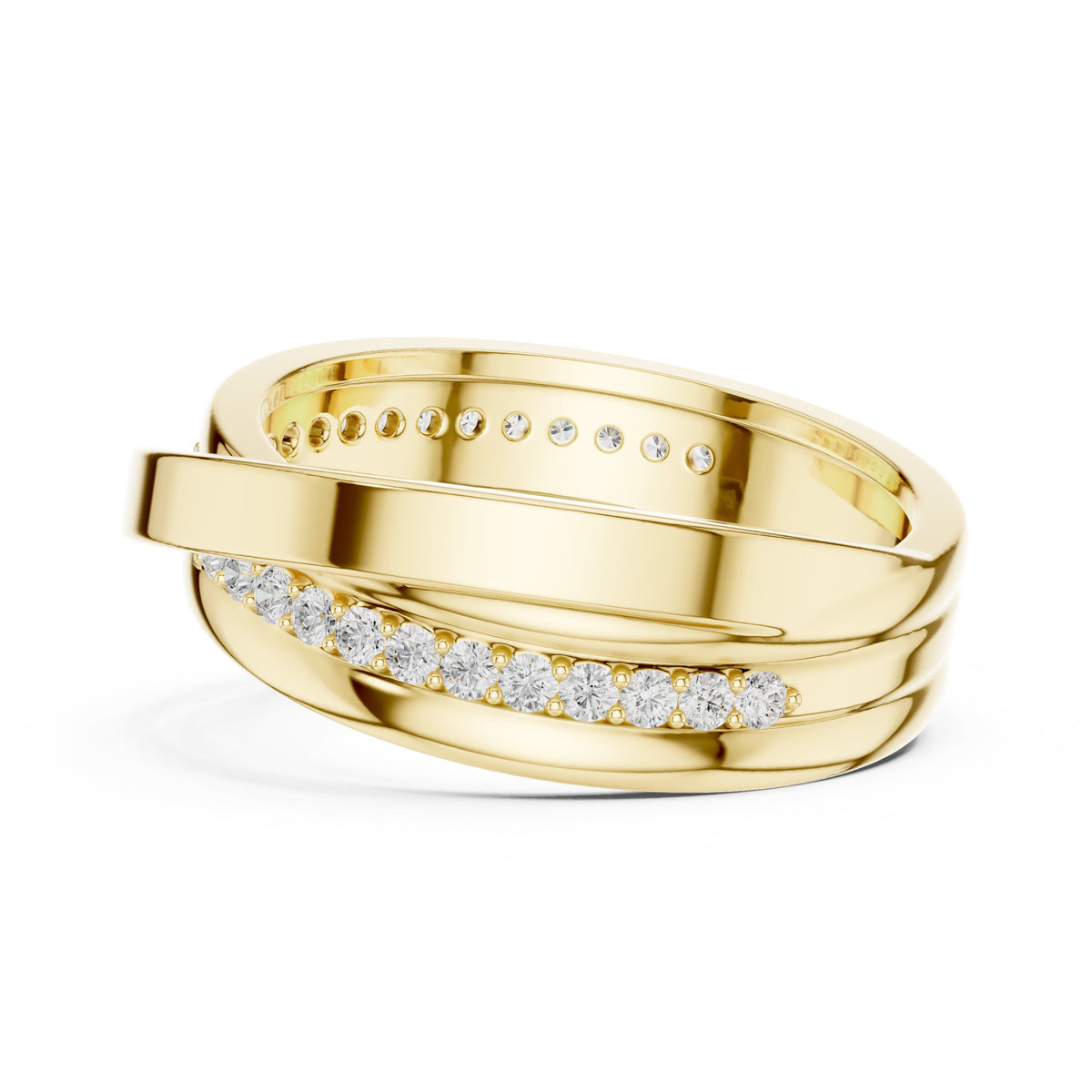 Crossover Pavé Diamond Band in Yellow Gold - VYKA Diamonds