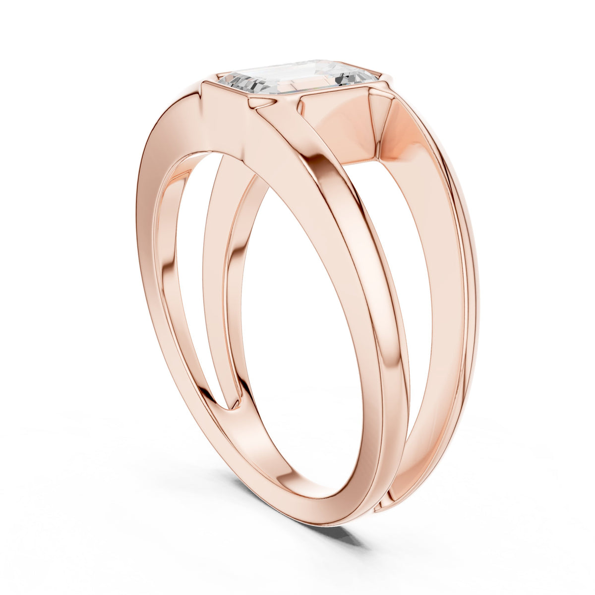Split Shank Emerald Cut Diamond Ring in Rose Gold - VYKA Diamonds