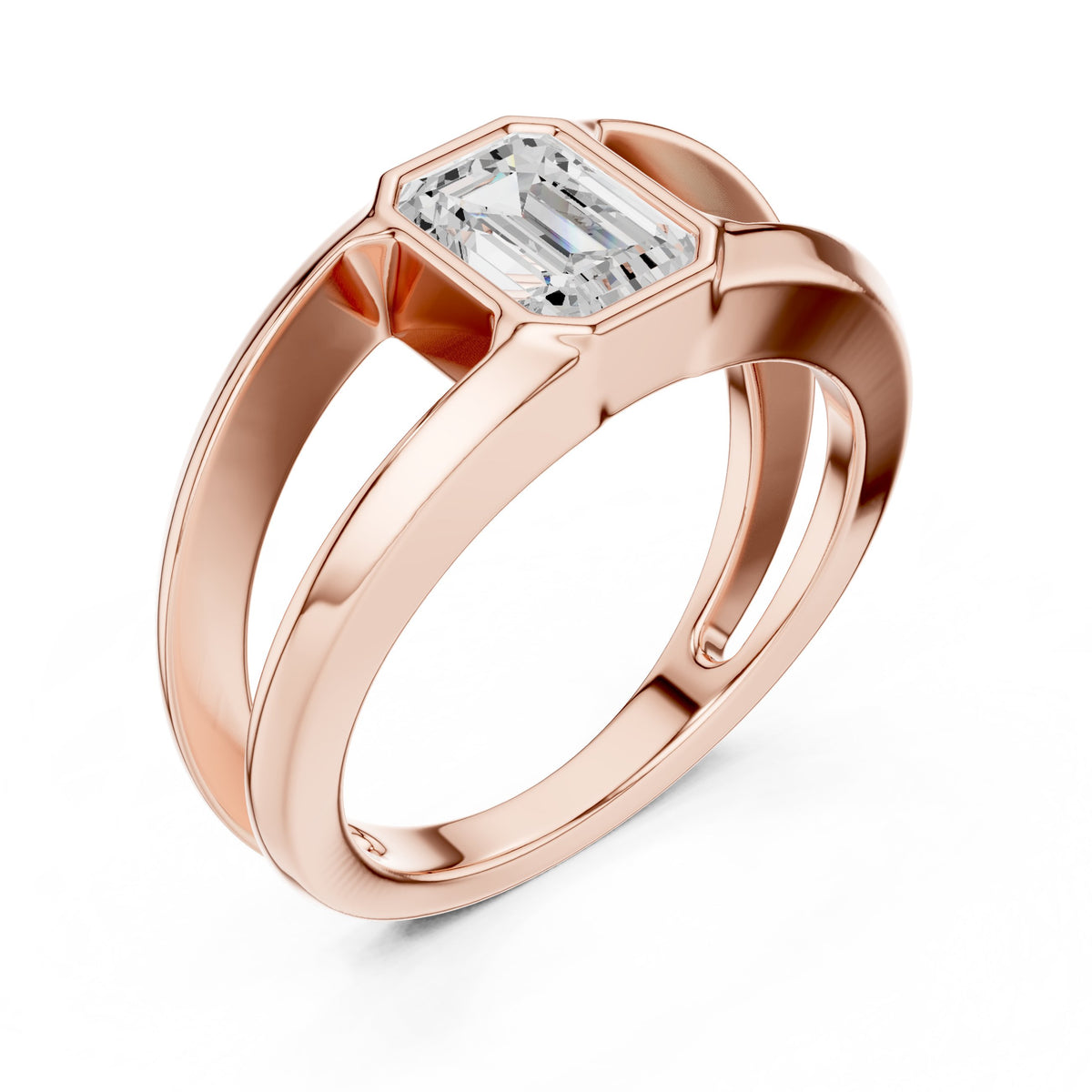 Split Shank Emerald Cut Diamond Ring