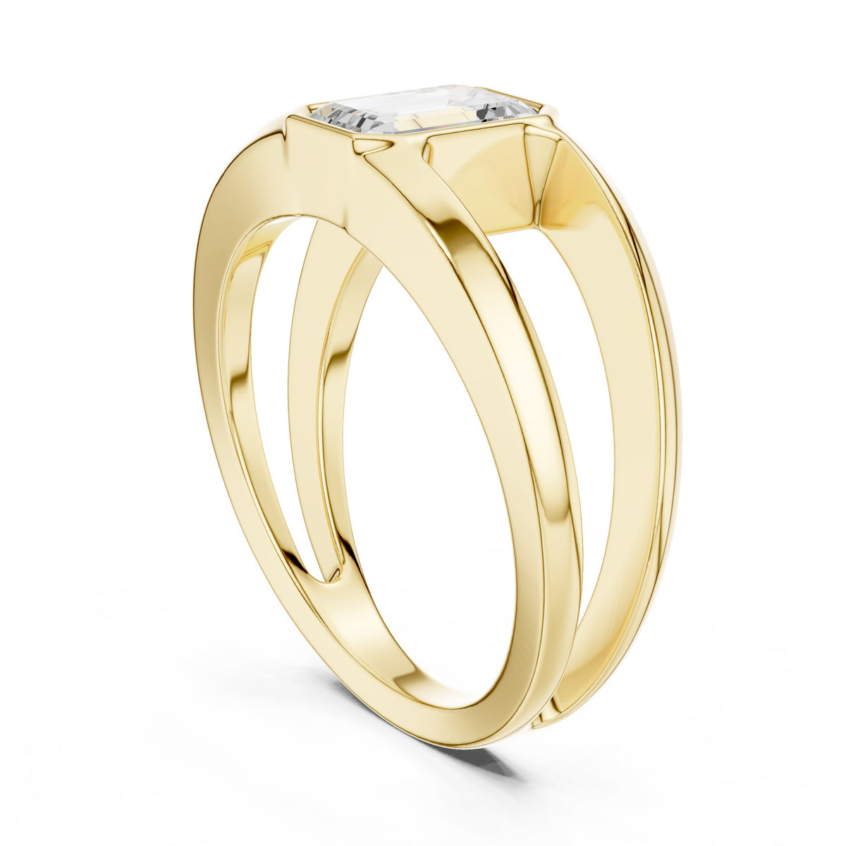 Split Shank Emerald Cut Diamond Ring in Yellow Gold - VYKA Diamonds
