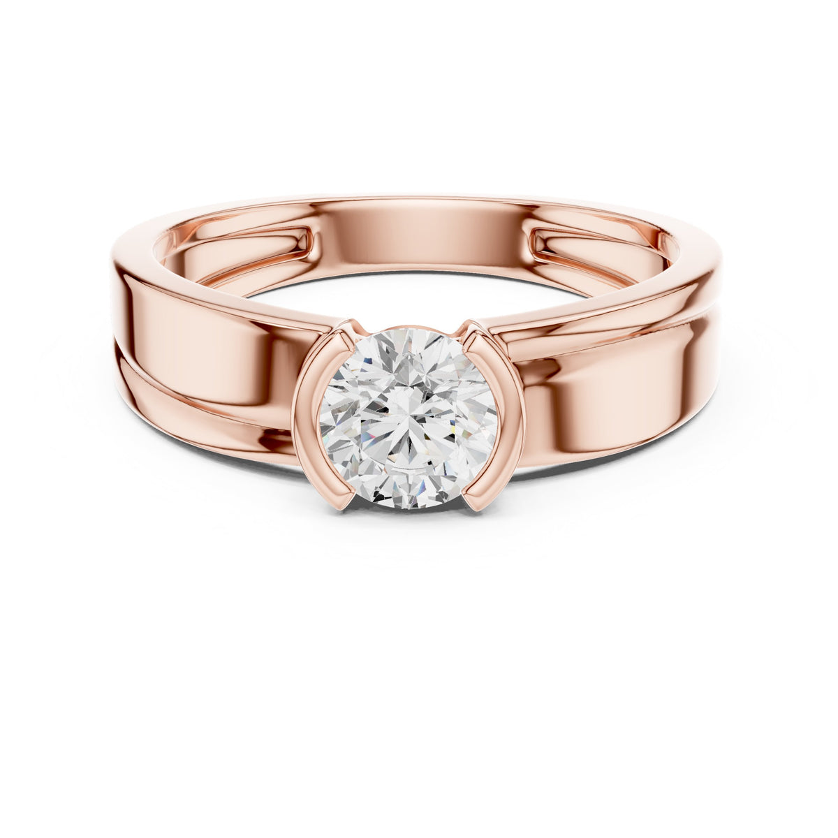 Split Half Bezel Round Diamond Men's Ring