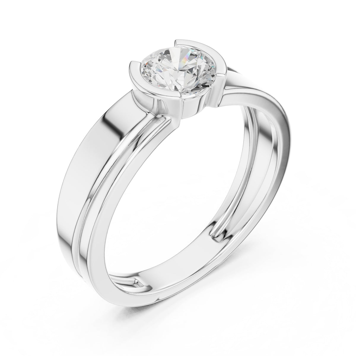 Split Half Bezel Round Diamond Men's Ring