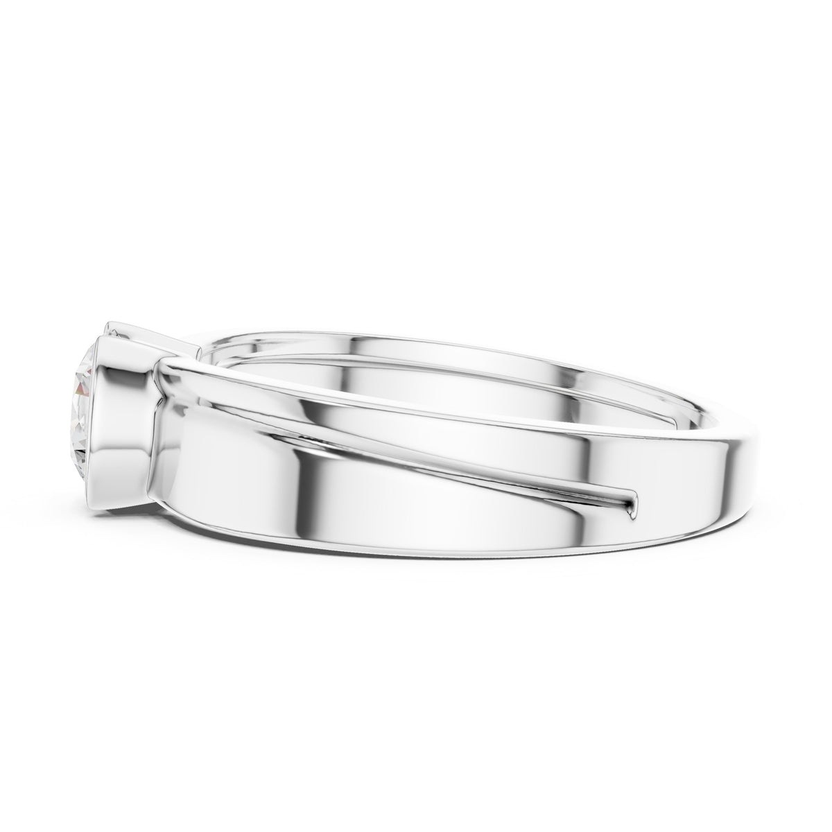 Split Half Bezel Round Diamond Men's Ring