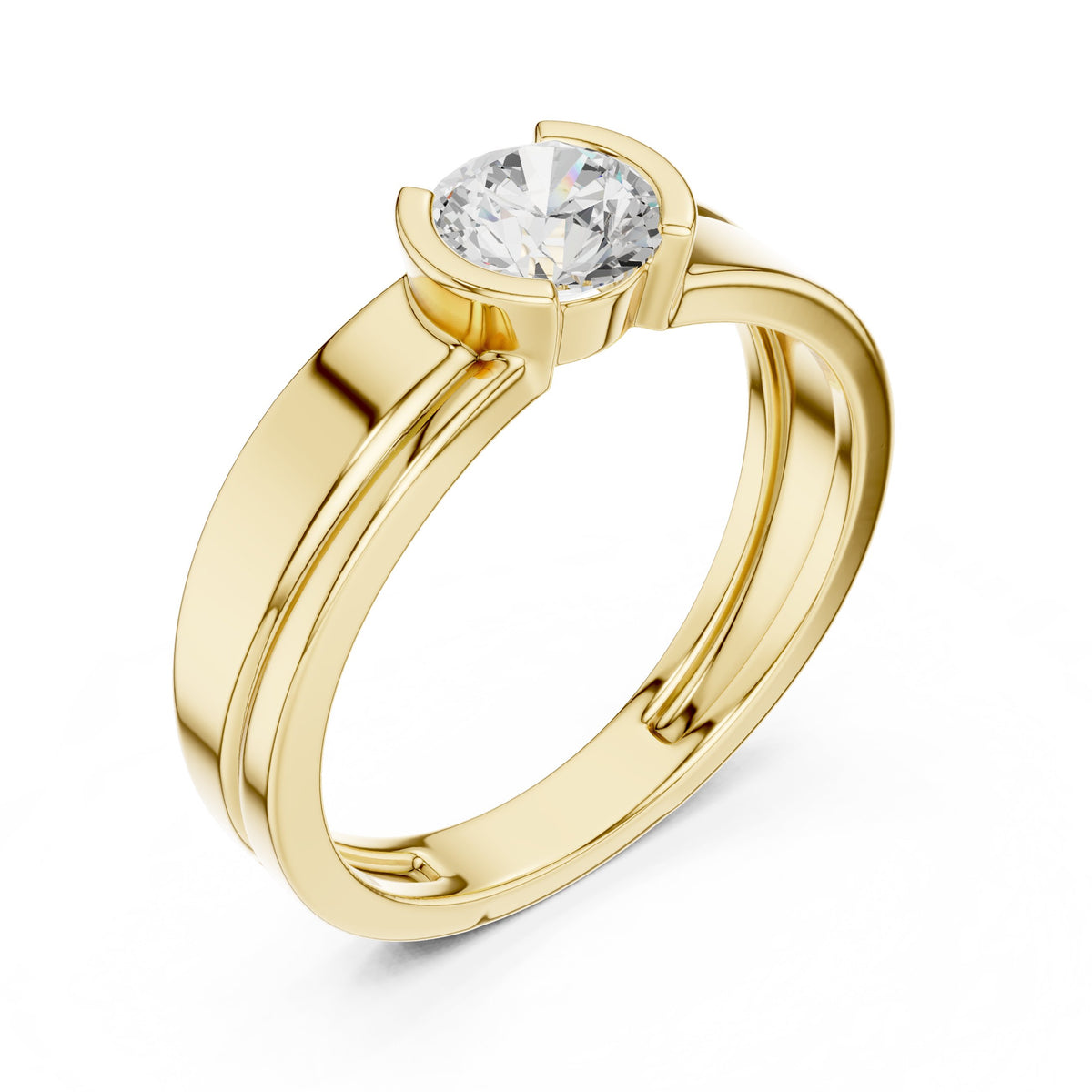 Split Half Bezel Round Diamond Men's Ring