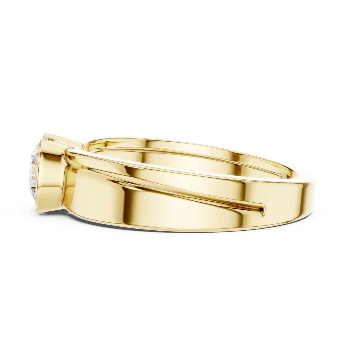 Split Half Bezel Round Diamond Men's Ring in Yellow Gold - VYKA Diamonds
